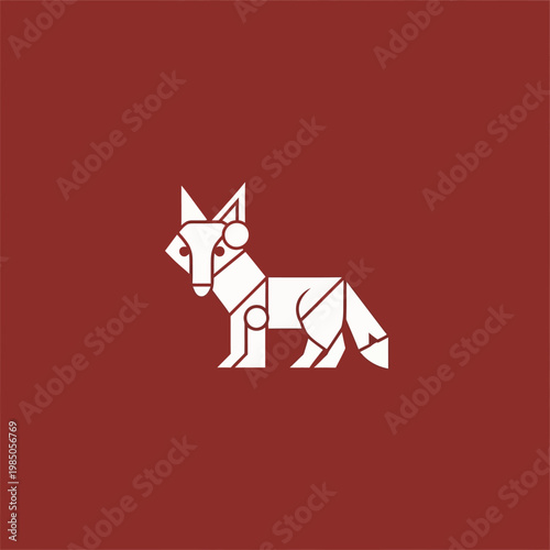 Geometric Origami Fox Illustration on Red Background.