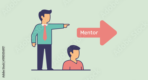 Mentor guiding younger man forward.