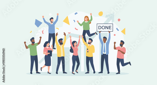 Diverse group of people celebrating success.