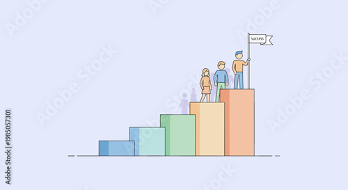 Business people on bar graph chart.