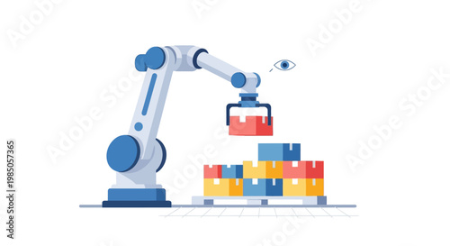 Automated Robotic Arm Assembling Blocks on Pallet, Industrial Automation Concept
