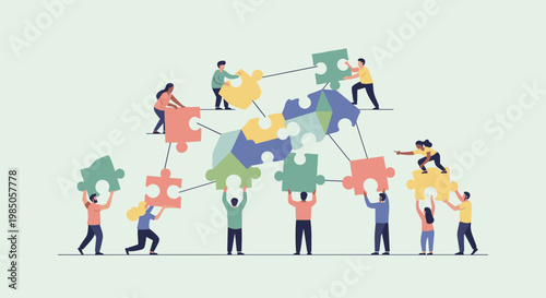 People working together on puzzle pieces.