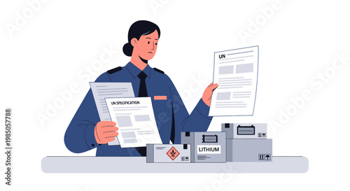 Customs officer checking hazardous materials and documents at border control