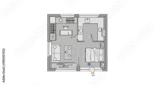 3D Floor Plan Rendering of a Modern Apartment Layout with Furniture and Interior Design