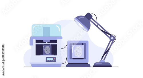 3D Printer and Fingerprint Scanner - Biometric Technology Concept