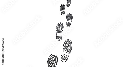Footprints Trail on White Background - Walking Steps, Journey, Decision