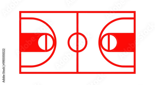 Red Basketball Court Outline Icon - Top View