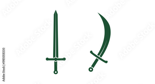 Two Swords, Straight and Curved, Medieval Weapon Icons