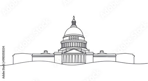 United States Capitol Building Line Drawing - Iconic Government Landmark