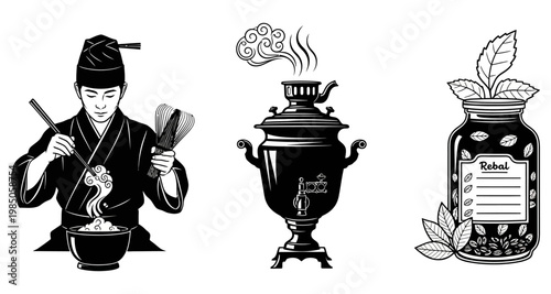 Chef preparing noodles with chopsticks and fan during meal service isolated on white background