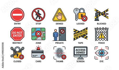 Access denied icons: signs of restriction and prohibition