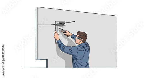 Man cutting drywall corner with utility knife. Home improvement and construction work illustration
