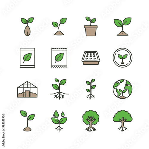 Plant Growth and Development Icons Set.