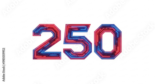 A colorful vector graphic illustration of the number 250 in bold, neon-like font