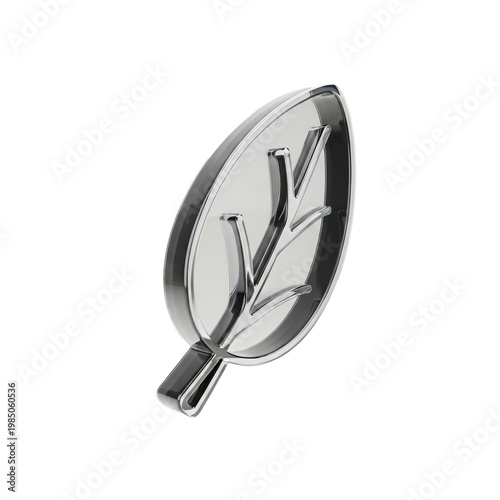 Leaf Icon Glossy Silver Isolated On Transparent Background