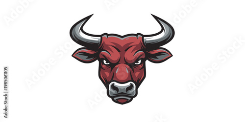 Red bull head with horns facing forward.