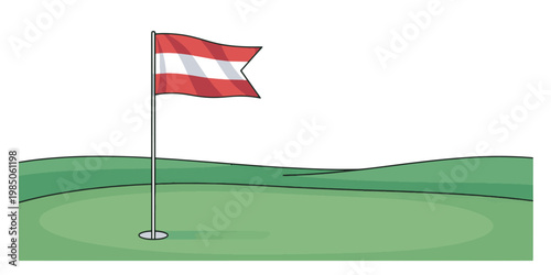 Golf Flag Vector Illustration on Green Course Minimal Design