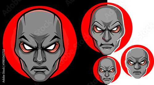 Esports mascot logo of a robotic humanoid head, futuristic cyborg warrior face vector, aggressive sci-fi character avatar for gaming teams