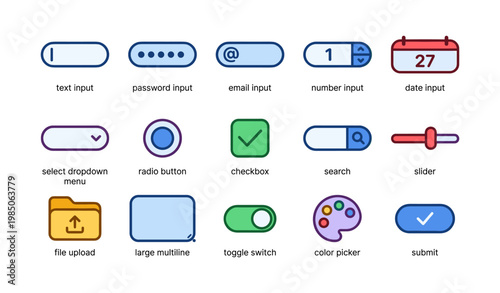 User interface elements: inputs, buttons, and toggles for web design