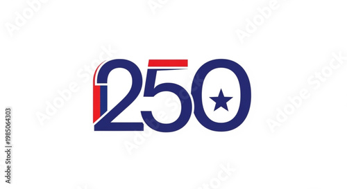 A vector graphic illustration of the number 250 with a star and red accent