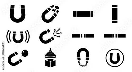 Magnet Silhouettes Set Horseshoe and Bar Magnet Icons Collection Black Vector