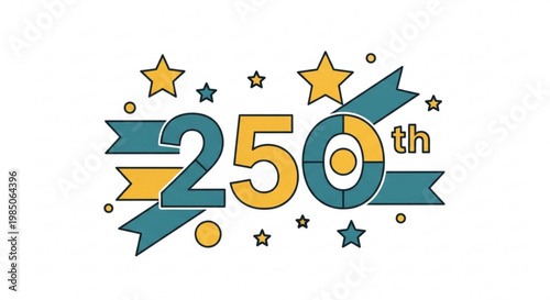 A colorful vector graphic celebrating the 250th anniversary with stars and banners
