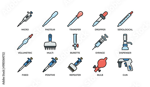 Colorful laboratory equipment icons set featuring various scientific tools
