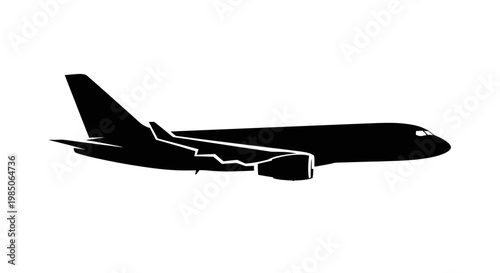 Silhouette of a modern jet airliner in flight against a white background