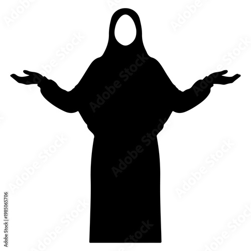 Silhouette of a person in a hijab with open arms.