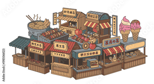 Colorful cartoon food stand architecture.