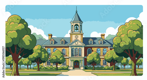 Large Yellow Building With Clock Tower.