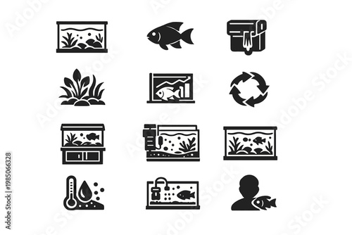 Hobby symbol aquatic plant set chart pet aquarium water icon vector