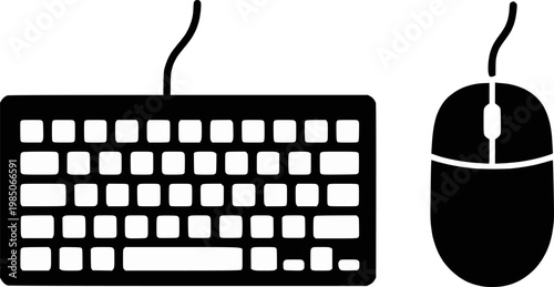 Computer keyboard and mouse silhouette vector illustration