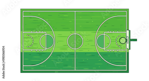 Top View Basketball Court Green Grass Field White Lines Sport Arena