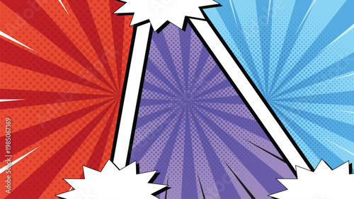Comic style VS background with radial burst, bold colors and lightning for game battle screen