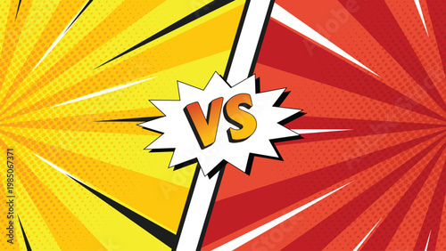 Comic style VS background with radial burst, bold colors and lightning for game battle screen