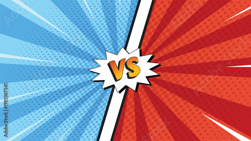 Comic style VS background with radial burst, bold colors and lightning for game battle screen