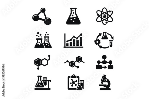 Orbit lab science vector image chemistry arrows workflow chemical generation icons simple