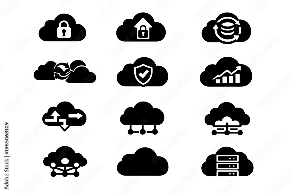 Fototapeta premium Cloud technology fill vector protection icon encrypted simple upload chart image symbol