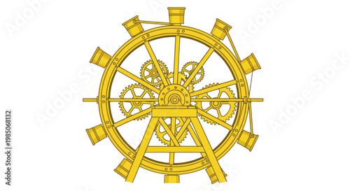 Antique Golden Perpetual Motion Machine Illustration