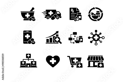Icon pharmacy symbol simple vector delivery depicting fill image set arrows generation