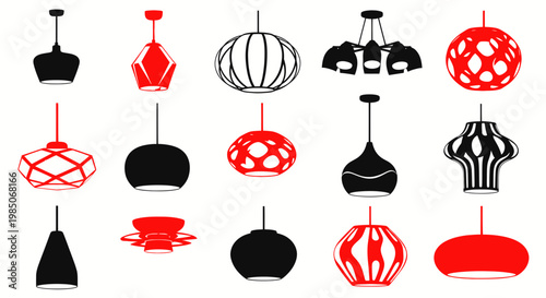 Collection of Modern Pendant Lights, Black and Red Geometric Designs