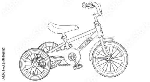 Children's Tricycle Sketch - Outline Drawing of a Three-Wheeled Bicycle
