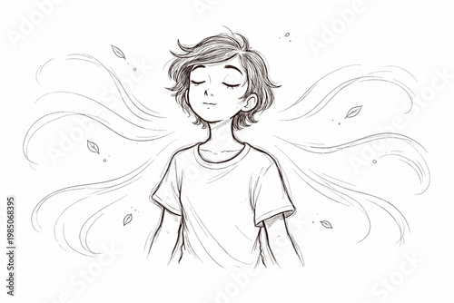 Simple image vector relaxation outward breathing messy soft expanding person concept icon