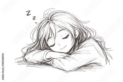 Person messy simple style image doodle resting icon peacefully vector simple rough uneven lines