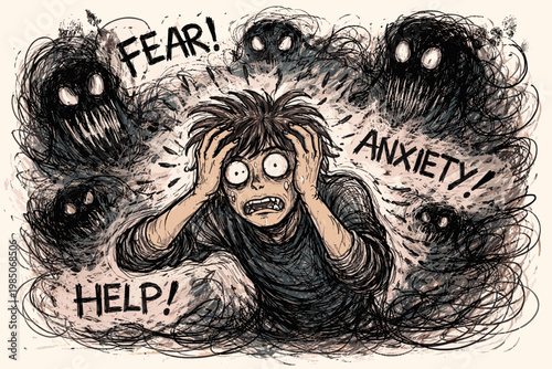 Icon vector simple stylemessy generation person image rough fear simple dealing doodle messy