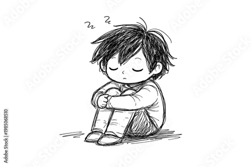 Person hand drawn sitting generation scribble doodle messy quietly uneven lines image icon vector