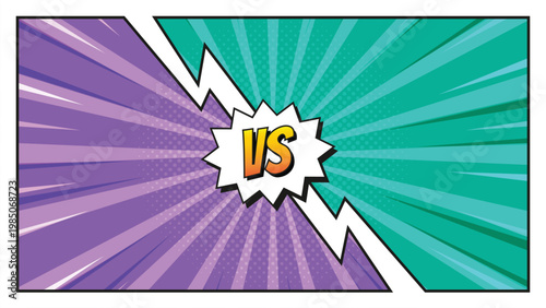 Comic style VS background with radial burst, bold colors and lightning for game battle screen