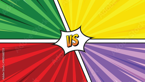 Comic style VS background with radial burst, bold colors and lightning for game battle screen