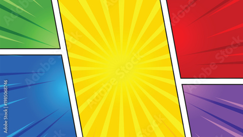 Comic style VS background with radial burst, bold colors and lightning for game battle screen